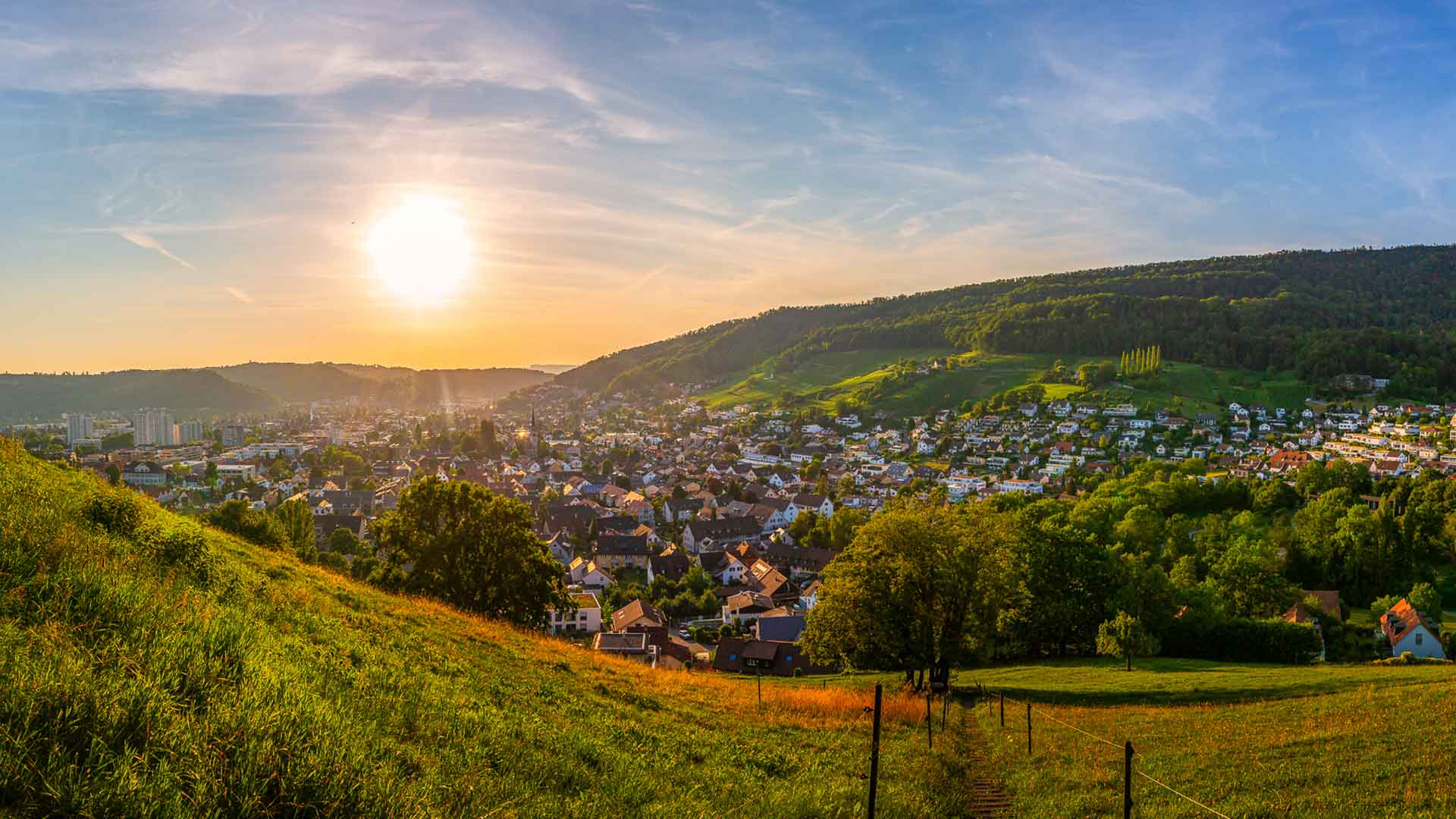 Luftaufnahme von Wettingen – Standort des Glasfasernetzes von Wettingen4net